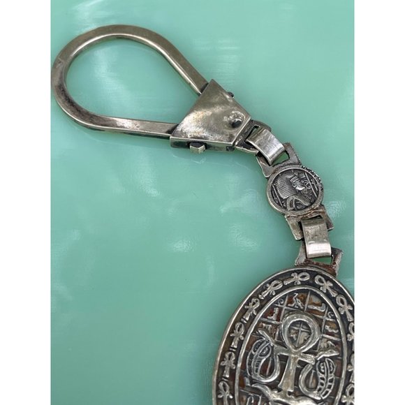 Vintage Sterling Silver Egyptian Key Chain FOB Ankh Cross Hieroglyphics 21 grams - Picture 15 of 15